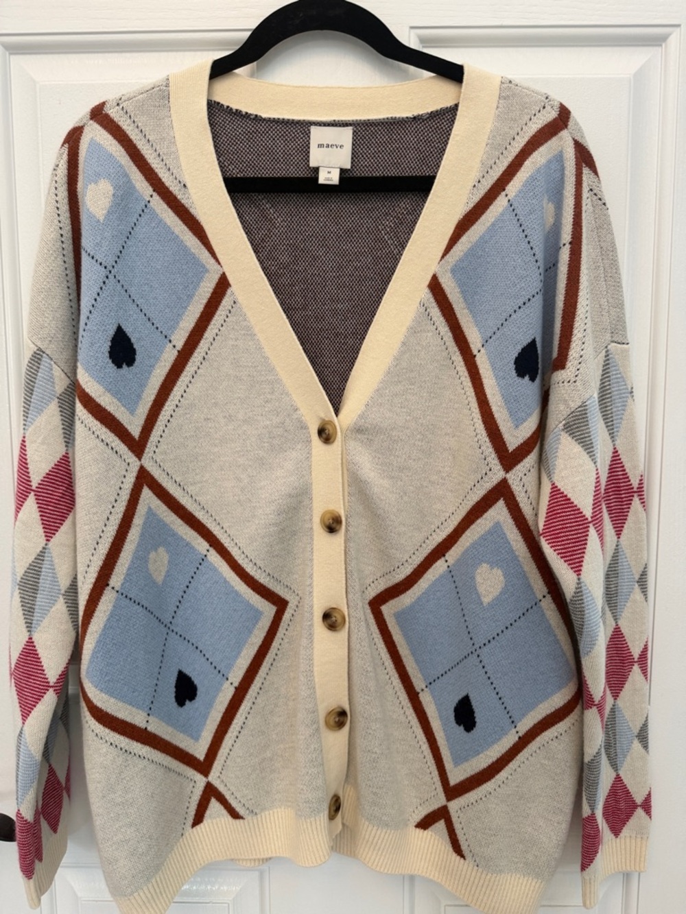 Maeve Cream Argyle Cardigan